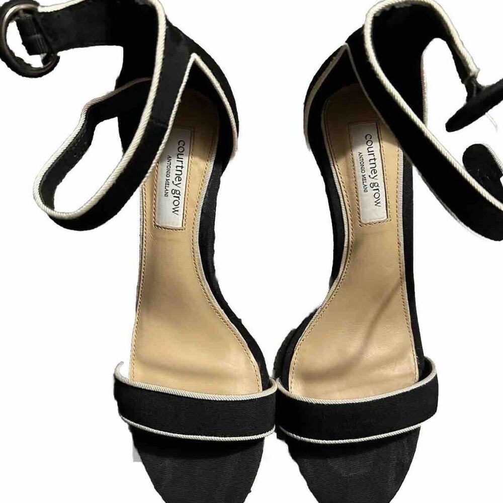 Antonio melani courtney grow open toe ankle strap heel size 8.5M Black White - Picture 2 of 5